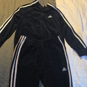 Adidas Black Velour Tracksuit with White Accents